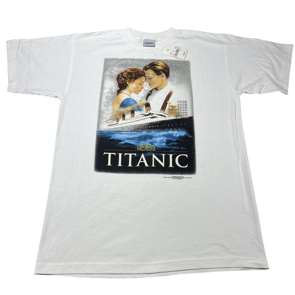 Vintage Titanic Movie Graphic Shirt Mens Large White Stanley Desantis USA 90s